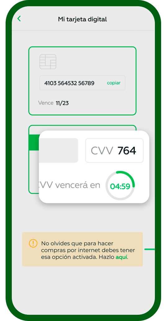 3.  ¡Listo! Mira los datos de tu tarjeta​